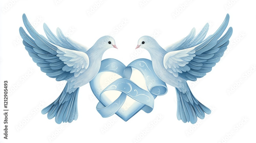 Obraz premium Two doves flying gracefully around a heart symbolizing love.