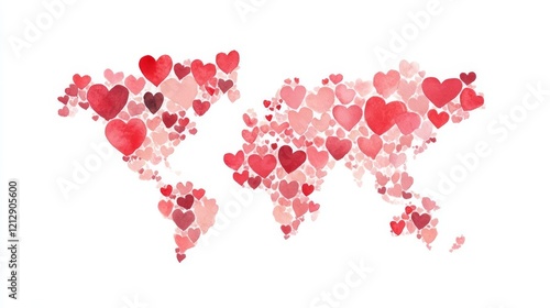 World map created with colorful hearts symbolizing love.
