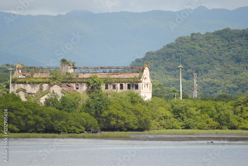 The imposing Matarazzo mansion, abandoned and decrepit, being reclaimed by nature, in Antonia, state of Paraná, Brazil