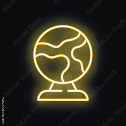 Neon yellow globe is glowing in the dark, symbolizing global concerns and interconnectedness