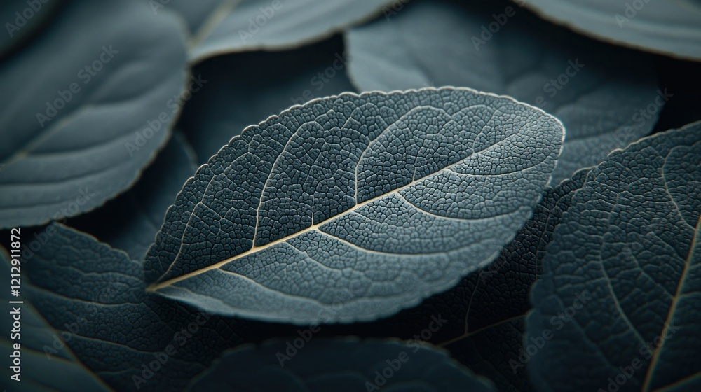 Obraz premium Dark leaves background, detailed texture, close-up view.
