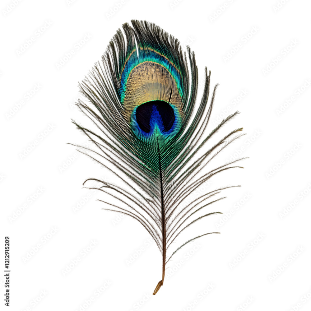 Obraz premium Vibrant Peacock Feather Detailed Closeup Jewel toned Exotic Bird Plume Nature Photogra