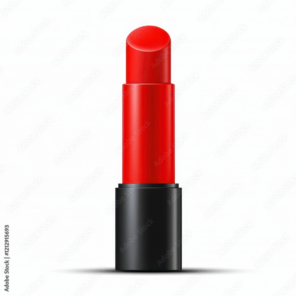 Elegant red lipstick tube standing upright against a clean white background, showcasing a classic beauty product for timeless glam. Elegant red lipstick tube standing upright against a clean white background, showcasing a classic beauty product for timeless glam.