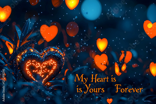 My Heart is Yours Forever with hearts glowing in the night