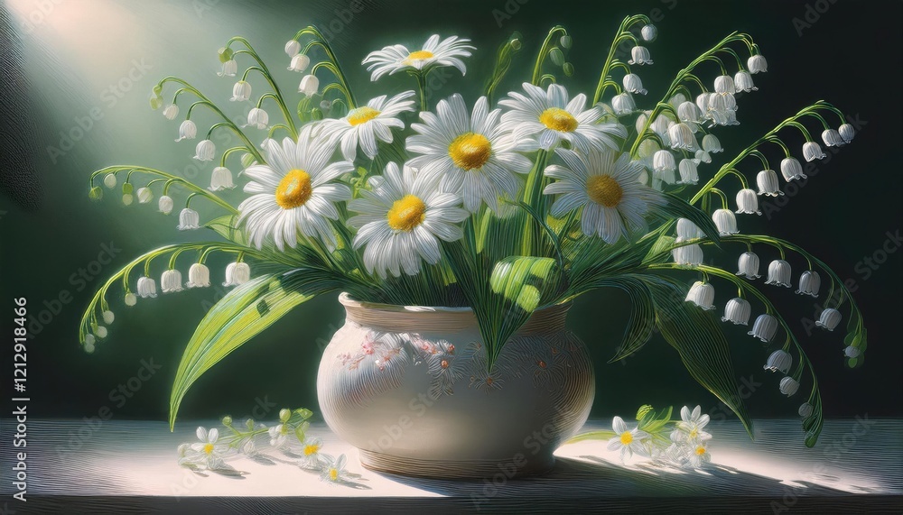 Φωτογραφία A lovely vase of daisies and lilies of the valley captures the essence of spring