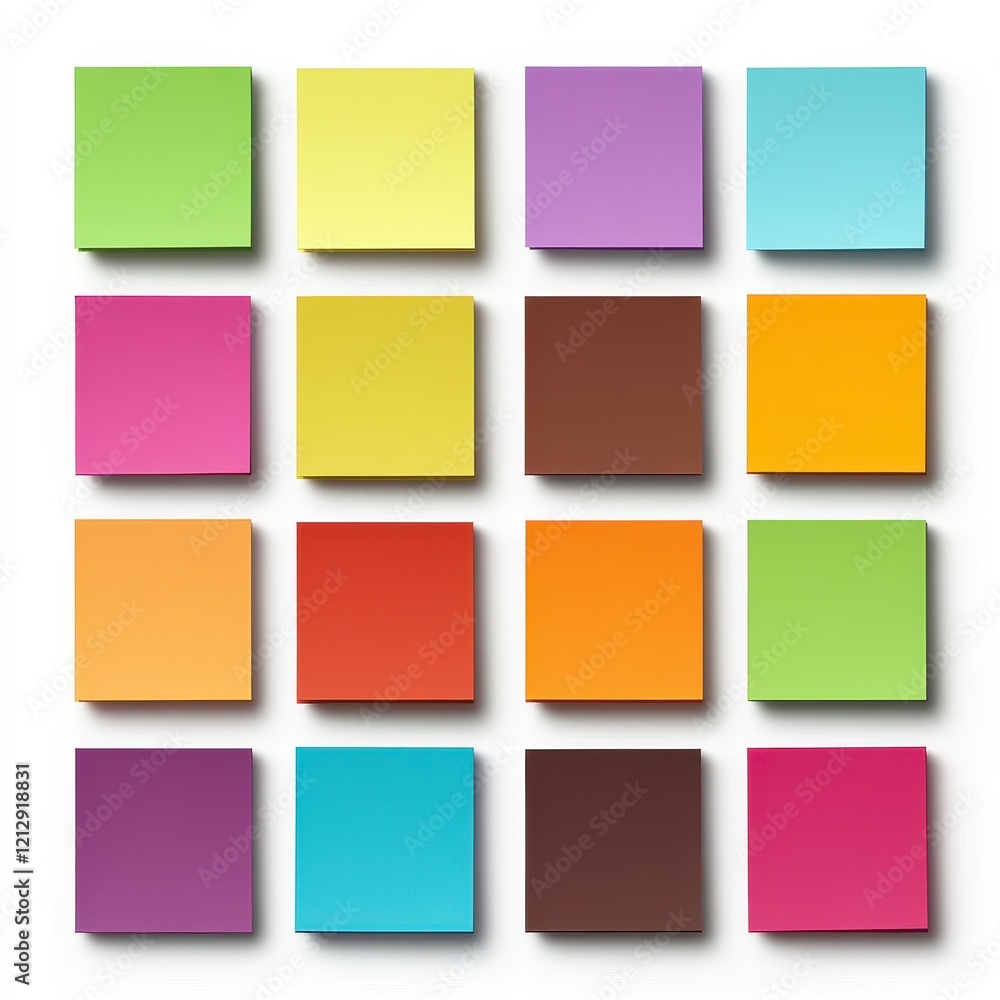 A vibrant arrangement of colorful sticky notes in a grid pattern, showcasing a variety of hues for creative inspiration A vibrant arrangement of colorful sticky notes in a grid pattern, showcasing a variety of hues for creative inspiration