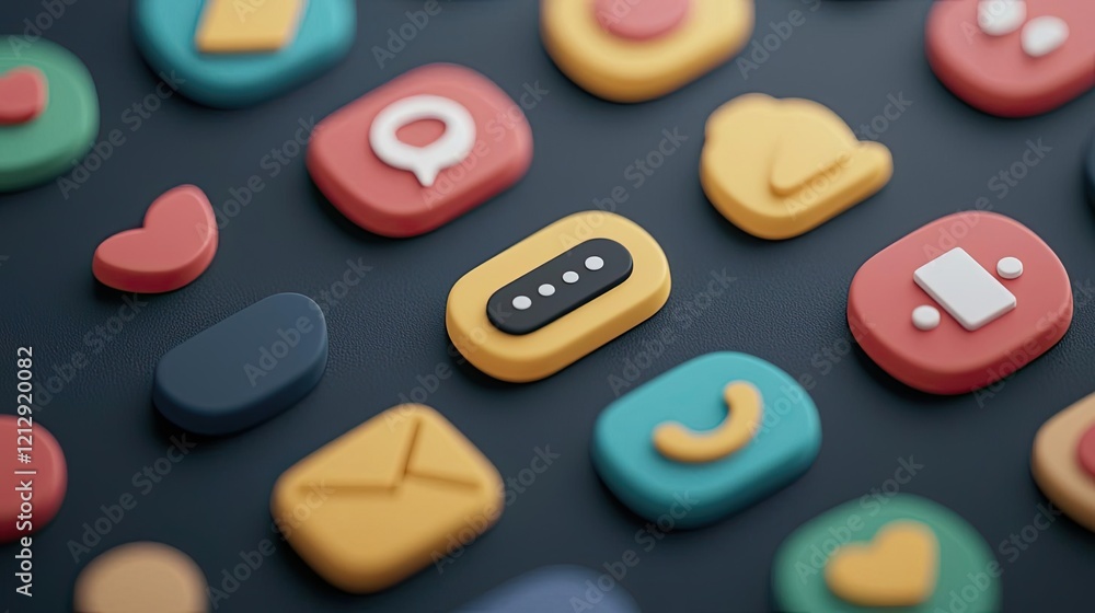 Colorful social media icons arranged on a dark surface, representing various communication and connectivity applications. Colorful social media icons arranged on a dark surface, representing various communication and connectivity applications.