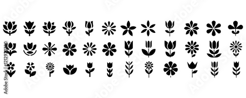 Collection of flower silhouettes. Flowers and plants set silhouette on a white background.