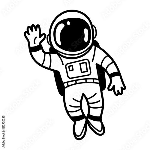 A doodle style icon of astronaut waving