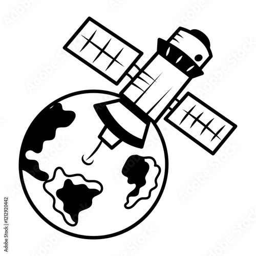 A hand drawn icon of satellite orbit