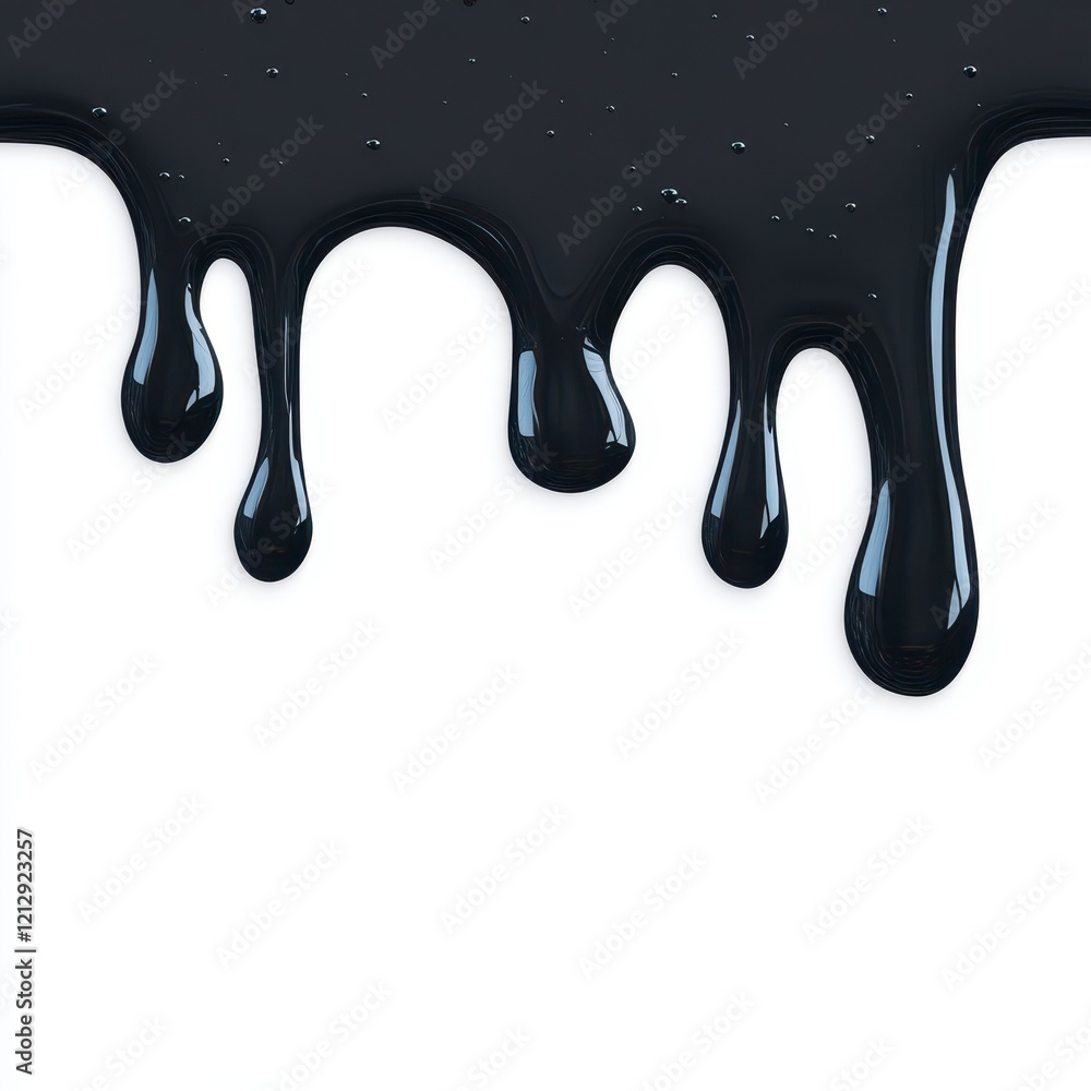 Glossy black paint dripping artistically onto a pristine white surface, showcasing vibrant contrast and smooth texture. Glossy black paint dripping artistically onto a pristine white surface, showcasing vibrant contrast and smooth texture.