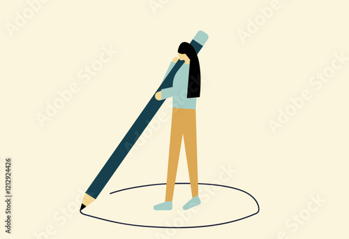 Creating circle around person, self protection concept illustration