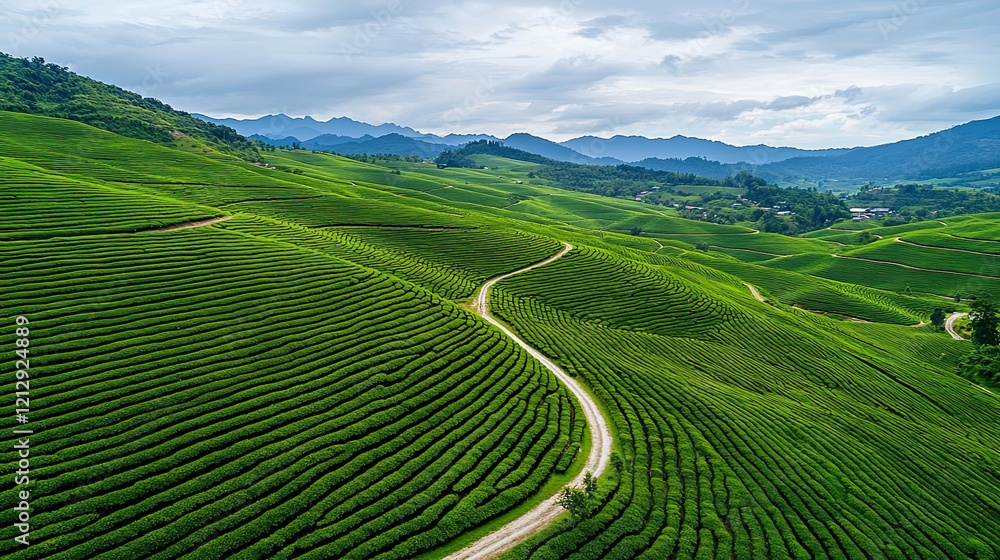 Fototapeta premium Tea plantation pathway aerial mountain views