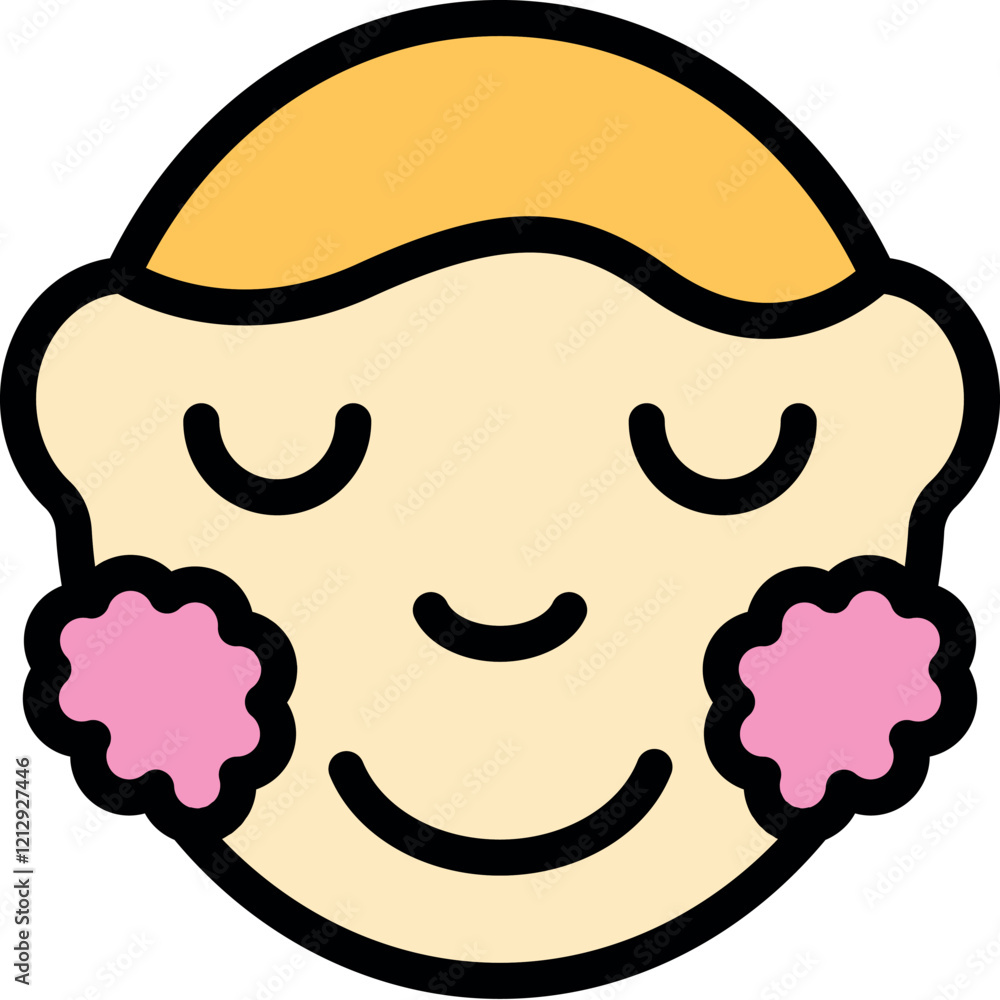 Εκτύπωση καμβά Cartoon face with closed eyes, pink cheeks, and a gentle smile, conveying a sens