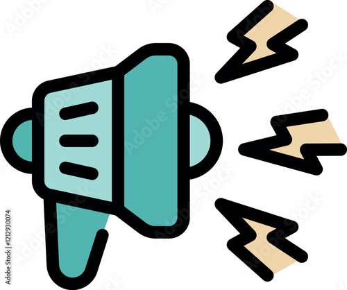 Megaphone emitting sound waves, symbolizing communication, announcements, and important messages