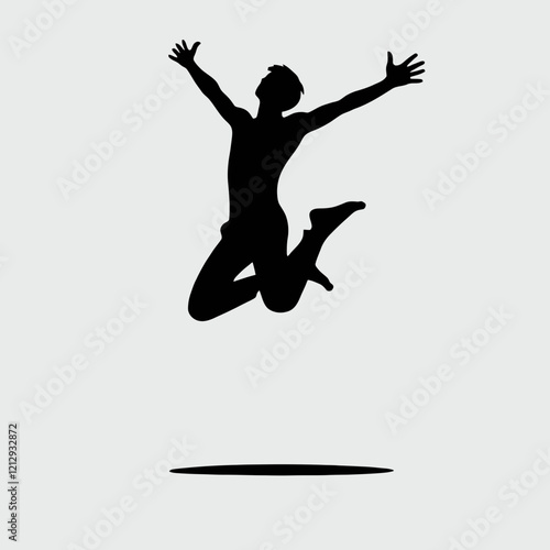 Person Jumping High Silhouette in black on a white background