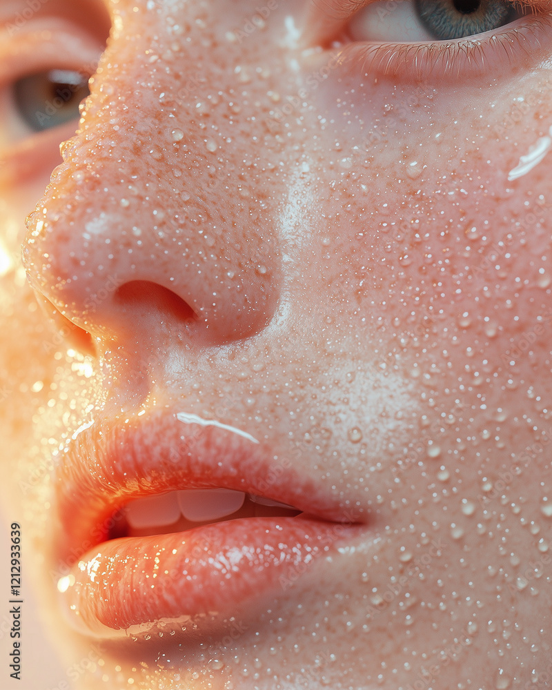 Fototapeta premium Closeup Portrait of A Skincare Model with Water Drops on Her Face