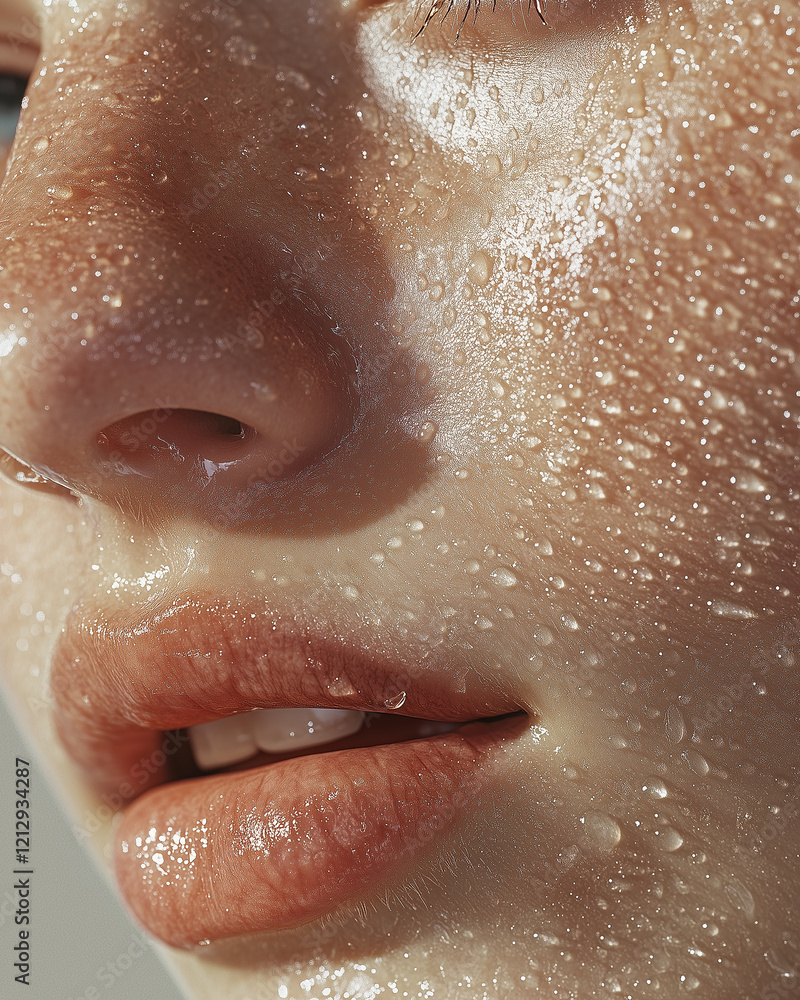 Fototapeta premium Closeup Portrait of A Skincare Model with Water Drops on Her Face