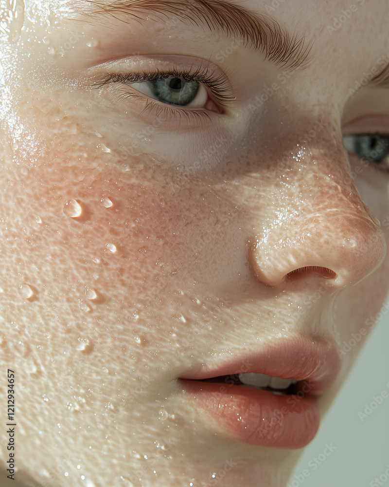 Fototapeta premium Closeup Portrait of A Skincare Model with Water Drops on Her Face