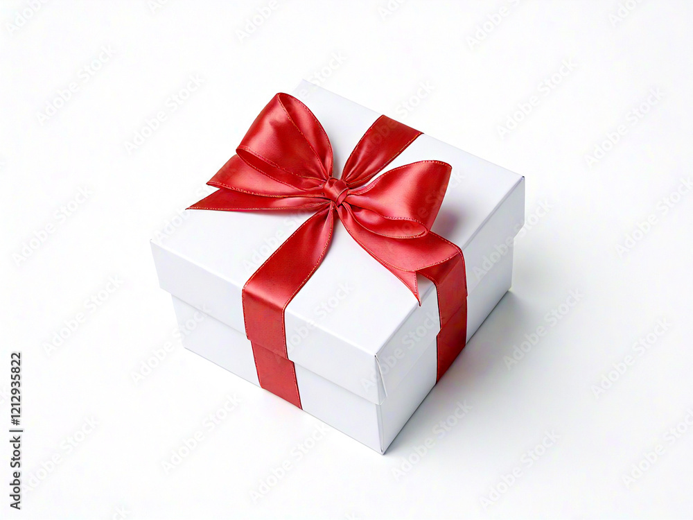 Fototapeta premium white gift box with red ribbon