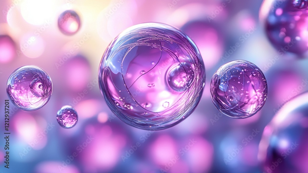 Floating glass spheres with light reflections on colorful background. Floating glass spheres with light reflections on colorful background.