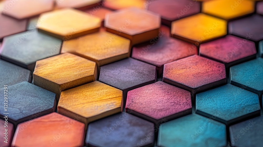 Colorful Hexagonal Wooden Blocks Pattern Abstract Colorful Hexagonal Wooden Blocks Pattern Abstract