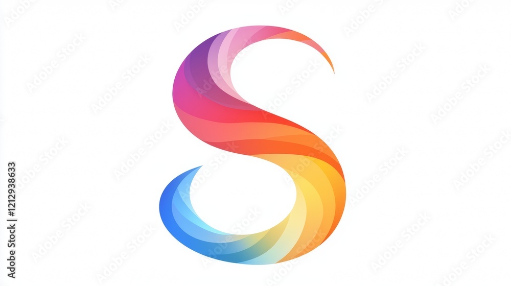 Colorful abstract letter S design with vibrant swirls and soft curves on a white background Colorful abstract letter S design with vibrant swirls and soft curves on a white background