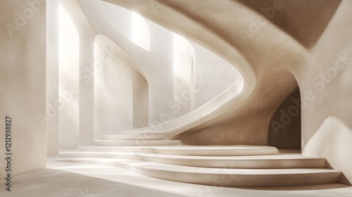Sculptural Staircase in a Light Beige Interior Space