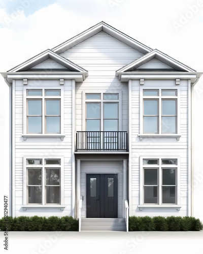 A contemporary duplex with clean lines  large windows  and separate entrances for each unit
