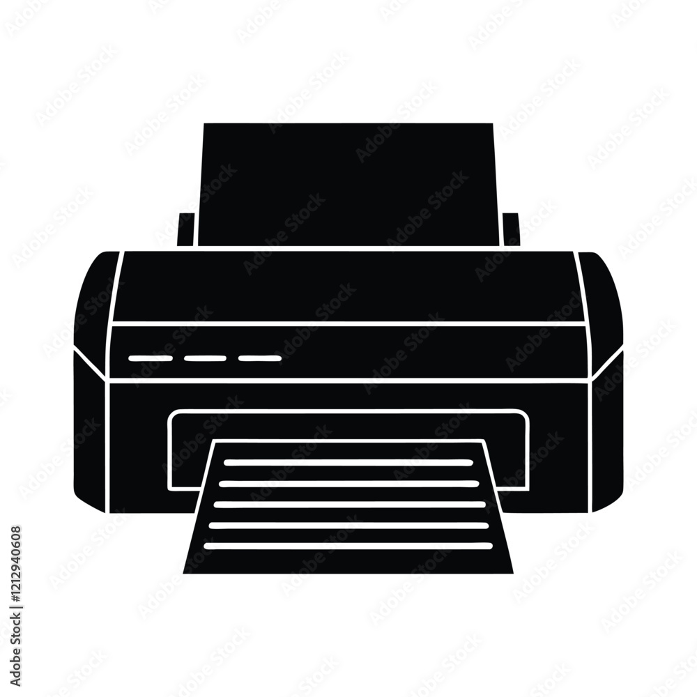 Silhouette Printer Machine Vector Icon for Office Tools, Document Printing, Business Technology, Digital Projects, Modern Workspace Gadgets, Minimalist Design, Creative Applications, and Printing Indu Silhouette Printer Machine Vector Icon for Office Tools, Document Printing, Business Technology, Digital Projects, Modern Workspace Gadgets, Minimalist Design, Creative Applications, and Printing Indu