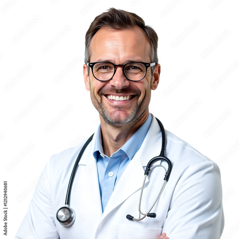 Fototapeta premium male Doctor Portrait with Medical Stethoscope and White Coat on Transparent Background