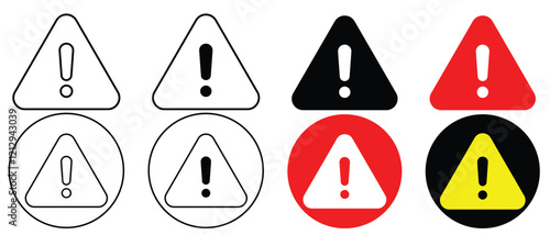 Warning icon vector illustration. Danger, Caution or Alert Risk Warning sign Vector Symbol design. Set of exclamation mark in triangle shape,  Safety notice sign and symbol. Vector illustration.