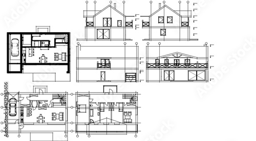 cottage planning sketch 3d illustration