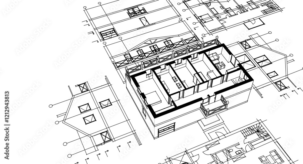 Fototapeta premium cottage planning sketch 3d illustration