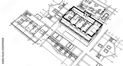 cottage planning sketch 3d illustration