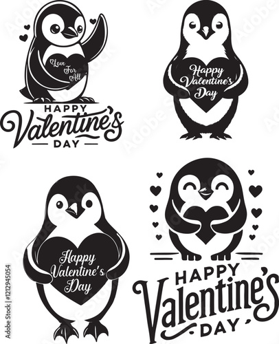 Happy Valentine's Day T-Shirt Design Penguin Silhouette Vector Illustration Art.