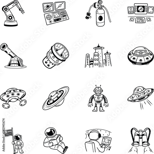 Set of Hand Drawn Astronomy Icons 

