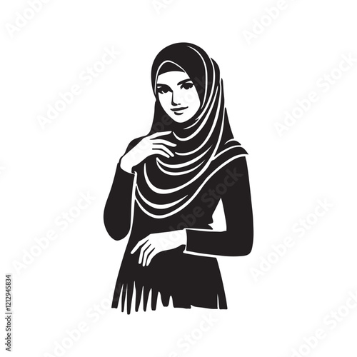 woman wearing hijab silhouette vector art illustration