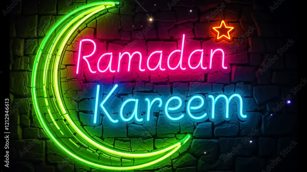 Glowing neon banner of ramadan islamic holy month Glowing neon banner of ramadan islamic holy month