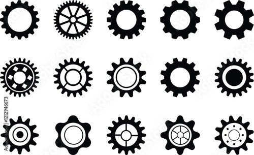 Gear icons set. Parameter or setting symbol. Isolated vector for apps or website on transparent background cog wheel, engine circle flat symbol