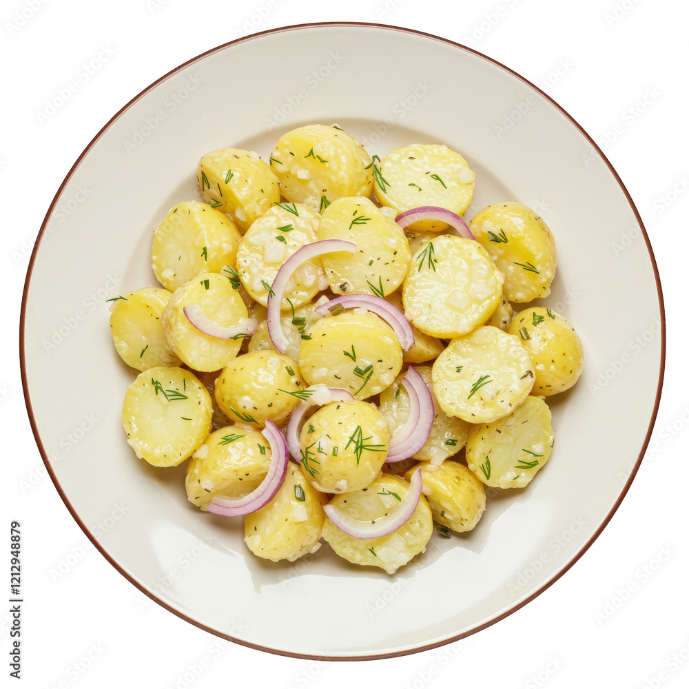 Austrian Potato Salad on a plate: potatoes, onion, vinegar Austrian Potato Salad on a plate: potatoes, onion, vinegar