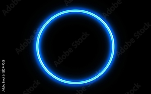 Abstract blue glowing circular frame on a black background,