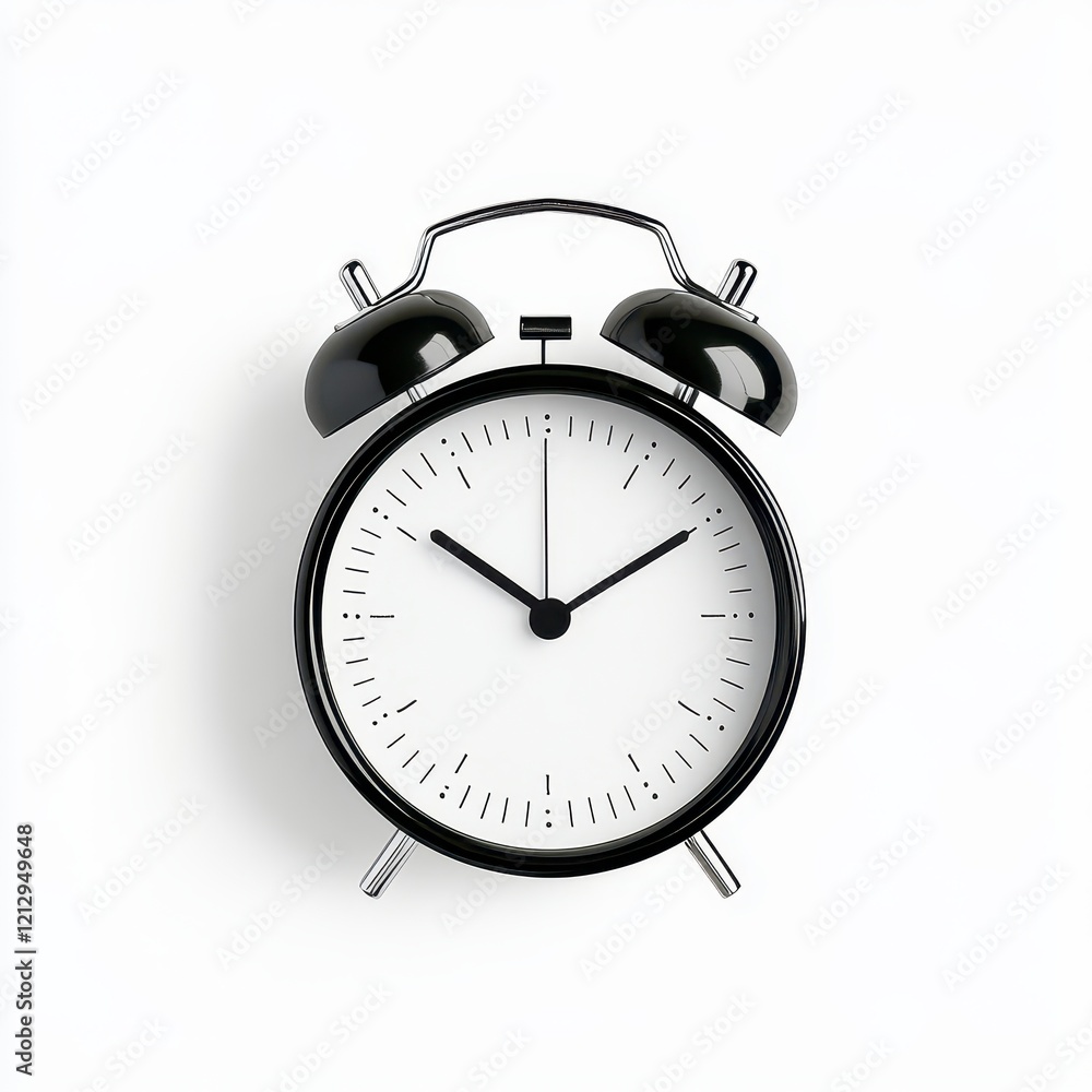 Classic black alarm clock on a clean background, perfect for illustrating the concept of time management and punctuality. Classic black alarm clock on a clean background, perfect for illustrating the concept of time management and punctuality.
