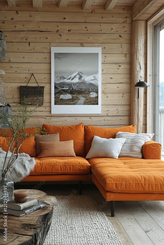 Fototapeta premium cozy interior of a wooden cottage