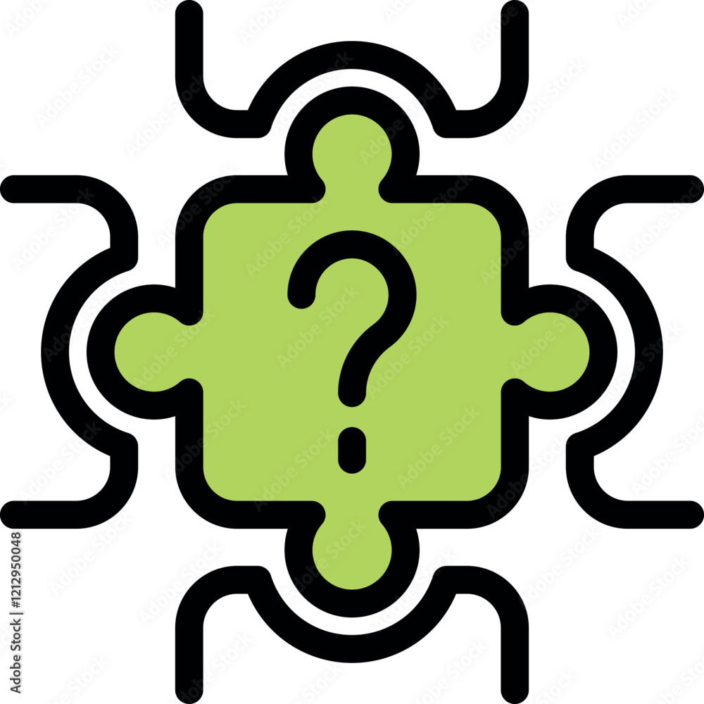 Green puzzle piece with question mark depicting problem solving and finding solutions Green puzzle piece with question mark depicting problem solving and finding solutions