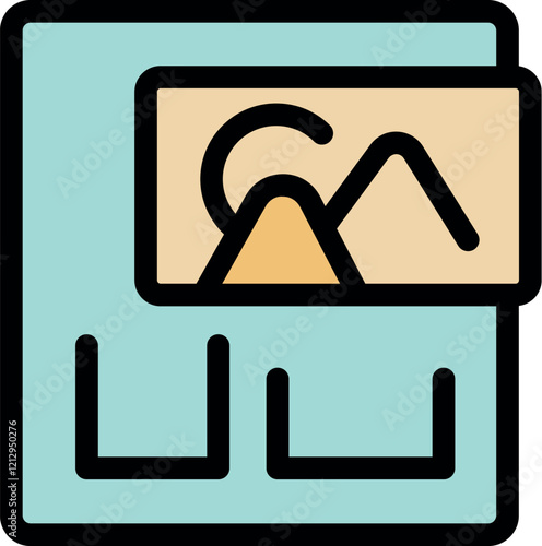 Non fungible token marketplace presenting digital artwork featuring mountains and sun
