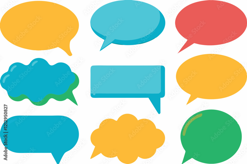 Speech bubbles in multiple colors and shapes. each separated with even distance Speech bubbles in multiple colors and shapes. each separated with even distance