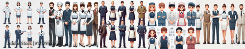 vector set of hotel waiter parts in work uniforms
