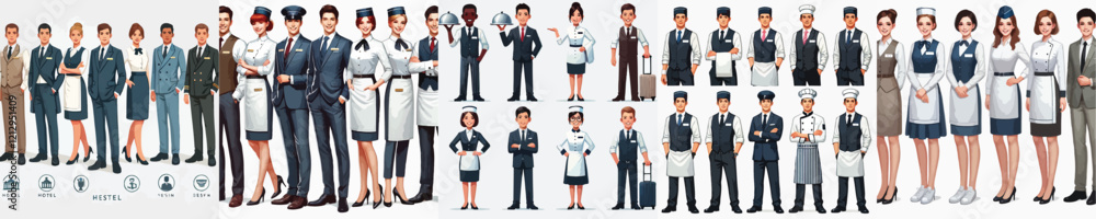 vector set of hotel waiter parts in work uniforms vector set of hotel waiter parts in work uniforms