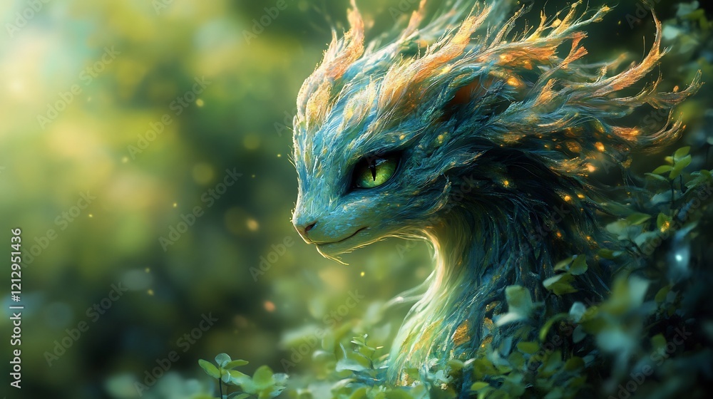 Obraz premium Enchanted Forest Dragon: A Mystical Creature of Nature